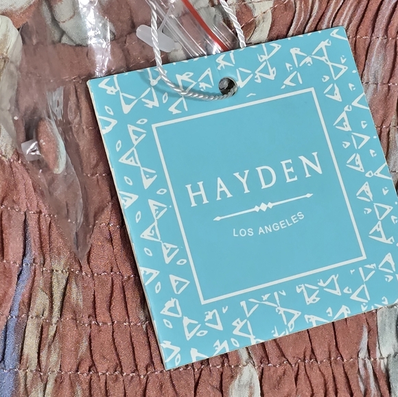 NWT Hayden Pink-Coral Watercolor Smocked Top Ruffled Top Women's Size Small - Picture 10 of 11